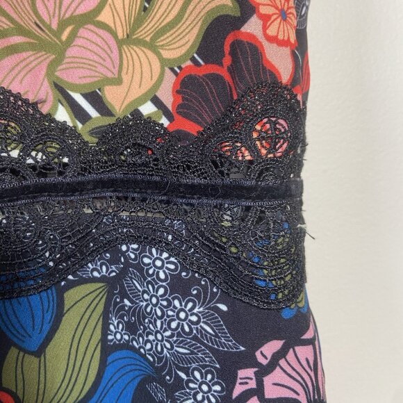 Foxiedox Boston Proper Red Black Lace Floral One Shoulder Mini Dress Size 12 - Picture 5 of 13